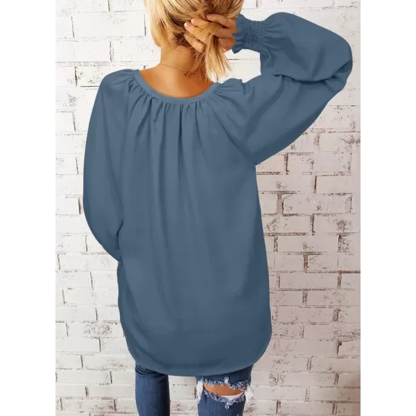 Dokotoo Womens Blouses Fashion 2023 Smocked Long Sleeve V Neck Casual Chiffon Shirts Tops