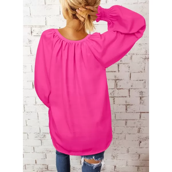 Dokotoo Womens Blouses Fashion 2023 Smocked Long Sleeve V Neck Casual Chiffon Shirts Tops