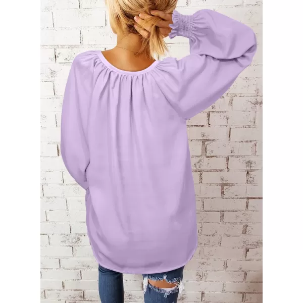 Dokotoo Womens Blouses Fashion 2023 Smocked Long Sleeve V Neck Casual Chiffon Shirts Tops