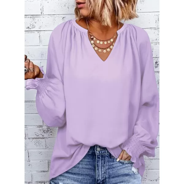 Dokotoo Womens Blouses Fashion 2023 Smocked Long Sleeve V Neck Casual Chiffon Shirts Tops