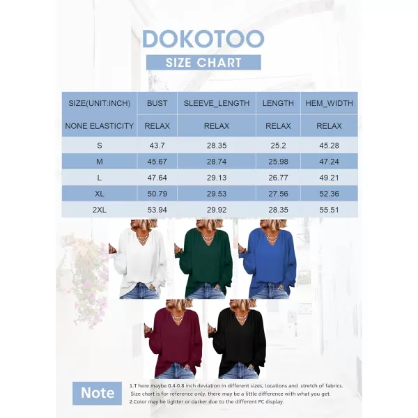 Dokotoo Womens Blouses Fashion 2023 Smocked Long Sleeve V Neck Casual Chiffon Shirts Tops