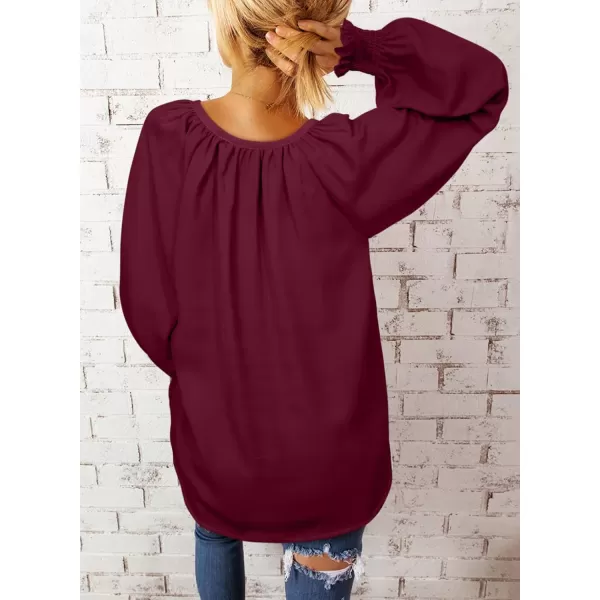 Dokotoo Womens Blouses Fashion 2023 Smocked Long Sleeve V Neck Casual Chiffon Shirts Tops