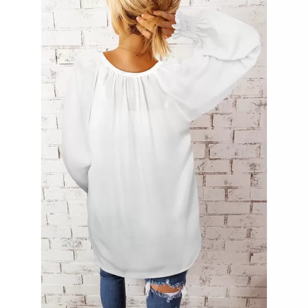 Dokotoo Womens Blouses Fashion 2023 Smocked Long Sleeve V Neck Casual Chiffon Shirts Tops