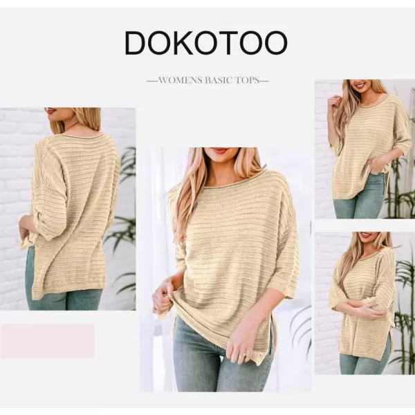 Dokotoo Women's Casual 3/4 Sleeve Loose Tunic Tops Lightweight Knit Fall Pulover Sweater Blouses
