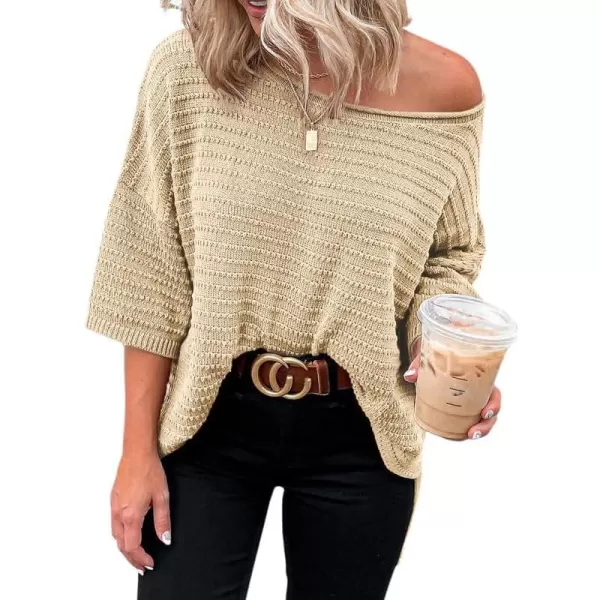 Dokotoo Women's Casual 3/4 Sleeve Loose Tunic Tops Lightweight Knit Fall Pulover Sweater Blouses