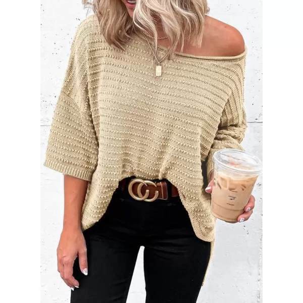 Dokotoo Women's Casual 3/4 Sleeve Loose Tunic Tops Lightweight Knit Fall Pulover Sweater Blouses
