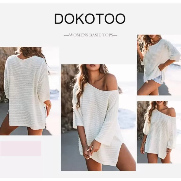 Dokotoo Women's Casual 3/4 Sleeve Loose Tunic Tops Lightweight Knit Fall Pulover Sweater Blouses
