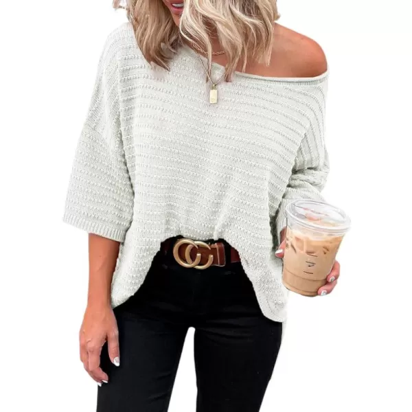 Dokotoo Women's Casual 3/4 Sleeve Loose Tunic Tops Lightweight Knit Fall Pulover Sweater Blouses