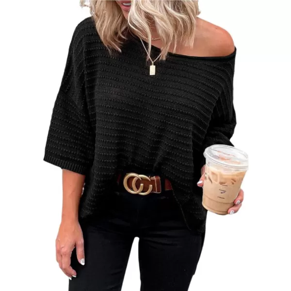 Dokotoo Women's Casual 3/4 Sleeve Loose Tunic Tops Lightweight Knit Fall Pulover Sweater Blouses