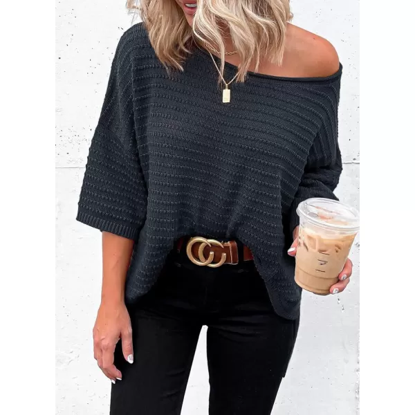 Dokotoo Women's Casual 3/4 Sleeve Loose Tunic Tops Lightweight Knit Fall Pulover Sweater Blouses