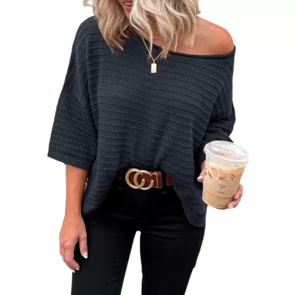 Dokotoo Women's Casual 3/4 Sleeve Loose Tunic Tops Lightweight Knit Fall Pulover Sweater Blouses