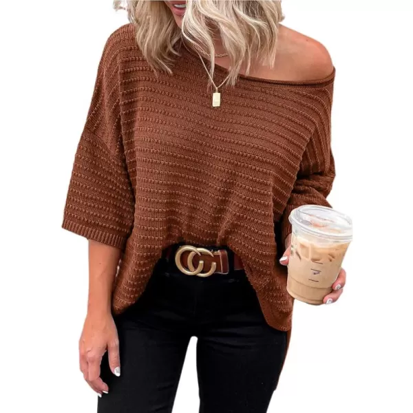 Dokotoo Women's Casual 3/4 Sleeve Loose Tunic Tops Lightweight Knit Fall Pulover Sweater Blouses