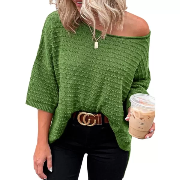 Dokotoo Women's Casual 3/4 Sleeve Loose Tunic Tops Lightweight Knit Fall Pulover Sweater Blouses