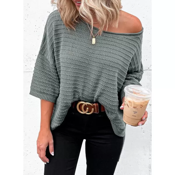 Dokotoo Women's Casual 3/4 Sleeve Loose Tunic Tops Lightweight Knit Fall Pulover Sweater Blouses