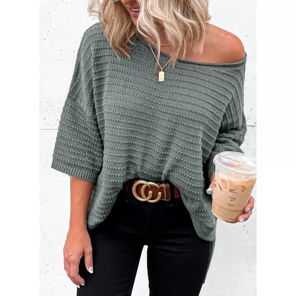 Dokotoo Women's Casual 3/4 Sleeve Loose Tunic Tops Lightweight Knit Fall Pulover Sweater Blouses