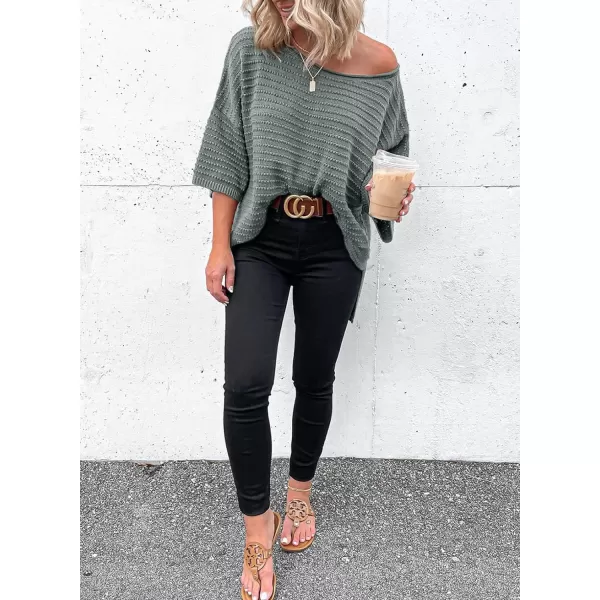Dokotoo Women's Casual 3/4 Sleeve Loose Tunic Tops Lightweight Knit Fall Pulover Sweater Blouses