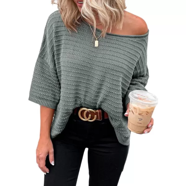 Dokotoo Women's Casual 3/4 Sleeve Loose Tunic Tops Lightweight Knit Fall Pulover Sweater Blouses
