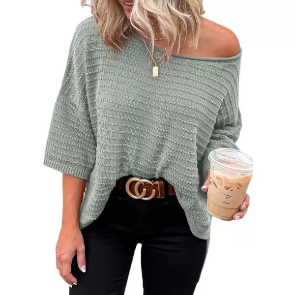 Dokotoo Women's Casual 3/4 Sleeve Loose Tunic Tops Lightweight Knit Fall Pulover Sweater Blouses