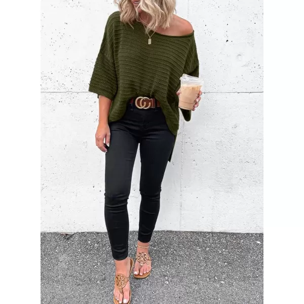 Dokotoo Women's Casual 3/4 Sleeve Loose Tunic Tops Lightweight Knit Fall Pulover Sweater Blouses