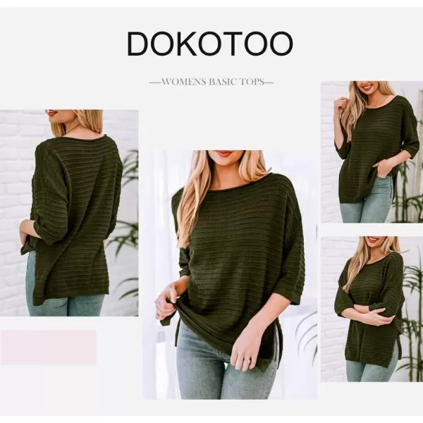Dokotoo Women's Casual 3/4 Sleeve Loose Tunic Tops Lightweight Knit Fall Pulover Sweater Blouses