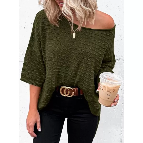 Dokotoo Women's Casual 3/4 Sleeve Loose Tunic Tops Lightweight Knit Fall Pulover Sweater Blouses