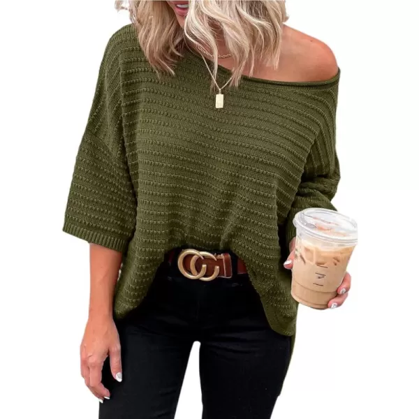 Dokotoo Women's Casual 3/4 Sleeve Loose Tunic Tops Lightweight Knit Fall Pulover Sweater Blouses
