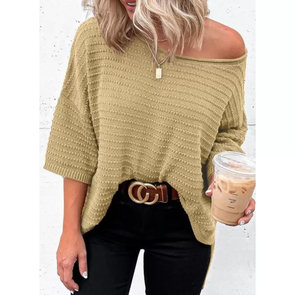 Dokotoo Women's Casual 3/4 Sleeve Loose Tunic Tops Lightweight Knit Fall Pulover Sweater Blouses