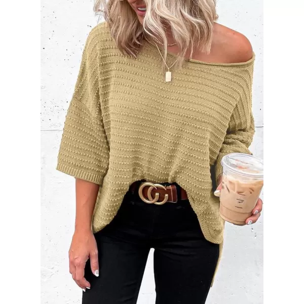Dokotoo Women's Casual 3/4 Sleeve Loose Tunic Tops Lightweight Knit Fall Pulover Sweater Blouses