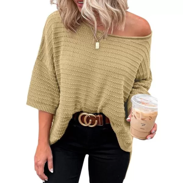 Dokotoo Women's Casual 3/4 Sleeve Loose Tunic Tops Lightweight Knit Fall Pulover Sweater Blouses