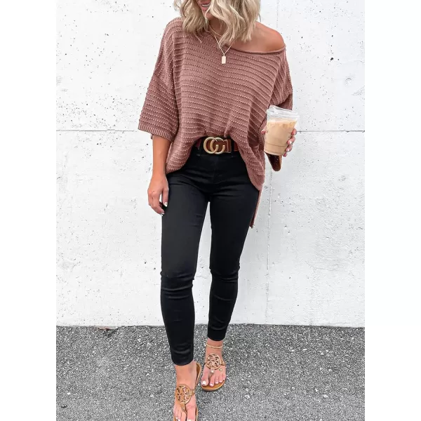 Dokotoo Women's Casual 3/4 Sleeve Loose Tunic Tops Lightweight Knit Fall Pulover Sweater Blouses