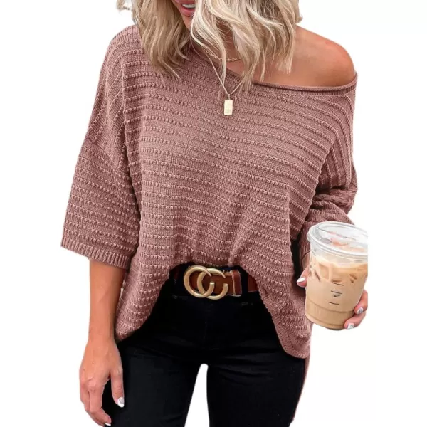 Dokotoo Women's Casual 3/4 Sleeve Loose Tunic Tops Lightweight Knit Fall Pulover Sweater Blouses