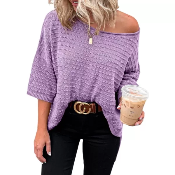 Dokotoo Women's Casual 3/4 Sleeve Loose Tunic Tops Lightweight Knit Fall Pulover Sweater Blouses