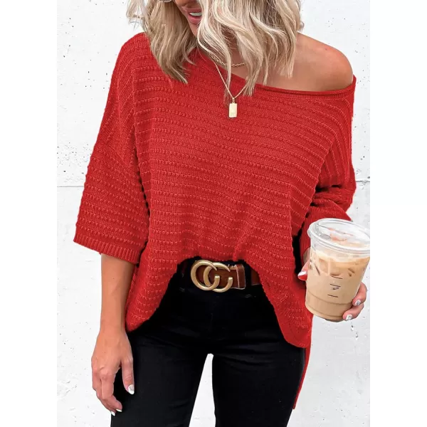 Dokotoo Women's Casual 3/4 Sleeve Loose Tunic Tops Lightweight Knit Fall Pulover Sweater Blouses