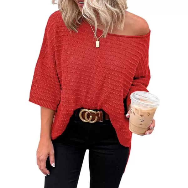 Dokotoo Women's Casual 3/4 Sleeve Loose Tunic Tops Lightweight Knit Fall Pulover Sweater Blouses