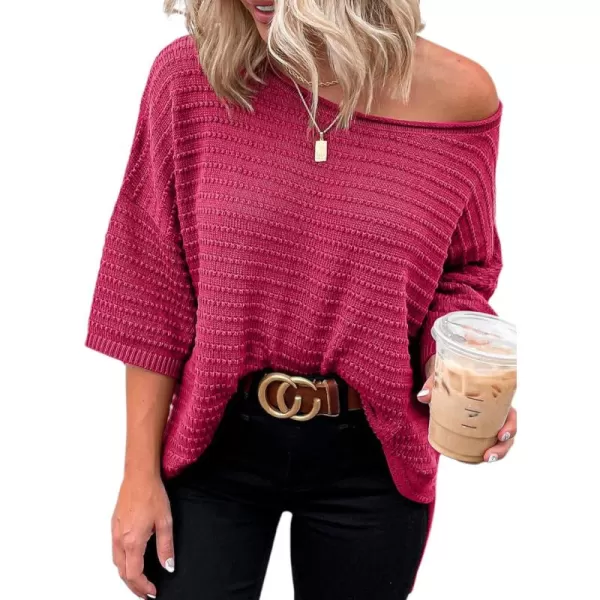Dokotoo Women's Casual 3/4 Sleeve Loose Tunic Tops Lightweight Knit Fall Pulover Sweater Blouses