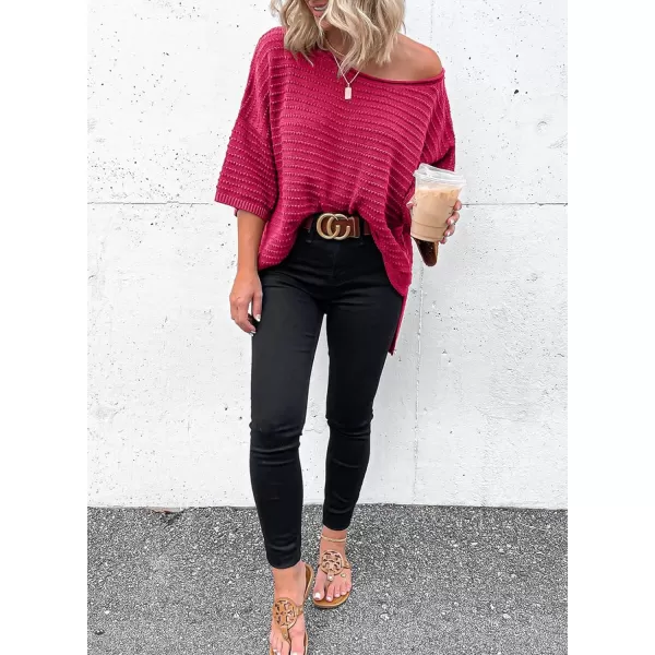 Dokotoo Women's Casual 3/4 Sleeve Loose Tunic Tops Lightweight Knit Fall Pulover Sweater Blouses