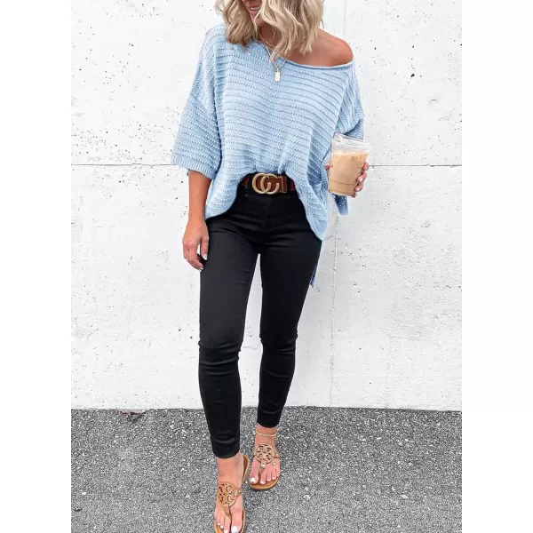 Dokotoo Women's Casual 3/4 Sleeve Loose Tunic Tops Lightweight Knit Fall Pulover Sweater Blouses