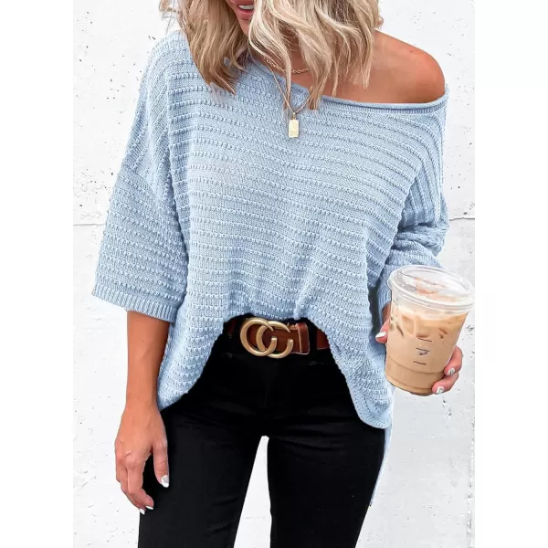 Dokotoo Women's Casual 3/4 Sleeve Loose Tunic Tops Lightweight Knit Fall Pulover Sweater Blouses