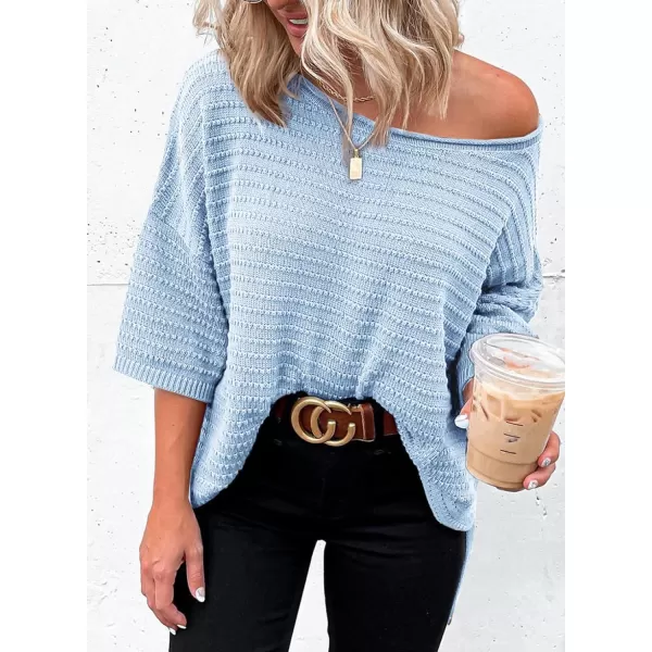 Dokotoo Women's Casual 3/4 Sleeve Loose Tunic Tops Lightweight Knit Fall Pulover Sweater Blouses