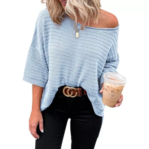 Dokotoo Women's Casual 3/4 Sleeve Loose Tunic Tops Lightweight Knit Fall Pulover Sweater Blouses