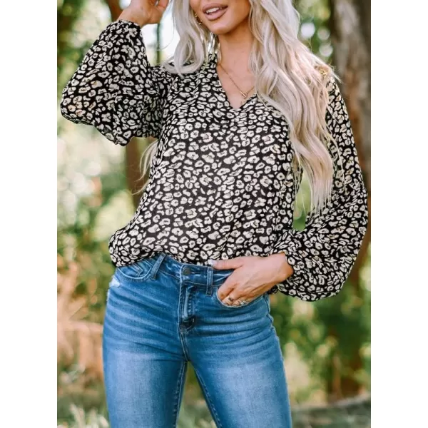 Dokotoo Women's Casual Boho Floral Print V Neck Long Sleeve T Shirt Blouses