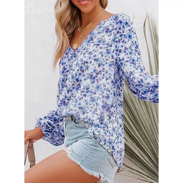 Dokotoo Women's Casual Boho Floral Print V Neck Long Sleeve T Shirt Blouses