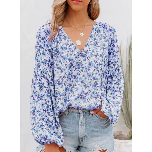 Dokotoo Women's Casual Boho Floral Print V Neck Long Sleeve T Shirt Blouses