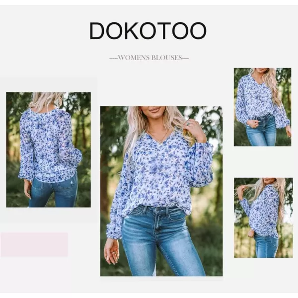 Dokotoo Women's Casual Boho Floral Print V Neck Long Sleeve T Shirt Blouses