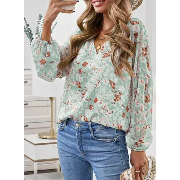 Dokotoo Women's Casual Boho Floral Print V Neck Long Sleeve T Shirt Blouses