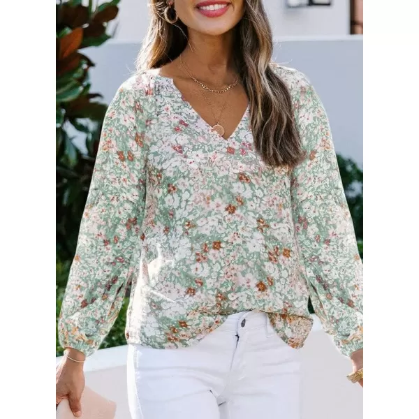 Dokotoo Women's Casual Boho Floral Print V Neck Long Sleeve T Shirt Blouses
