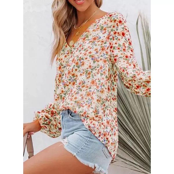 Dokotoo Women's Casual Boho Floral Print V Neck Long Sleeve T Shirt Blouses