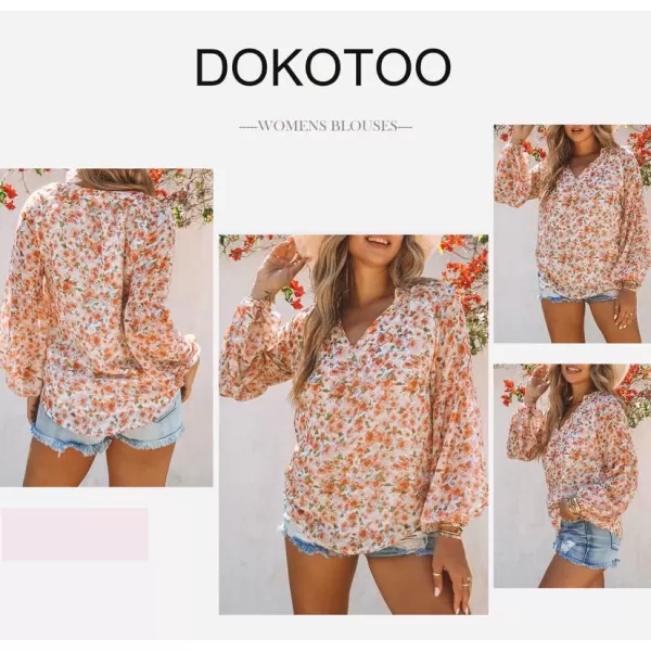Dokotoo Women's Casual Boho Floral Print V Neck Long Sleeve T Shirt Blouses