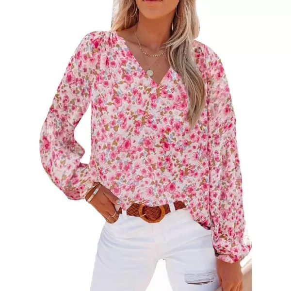 Dokotoo Women's Casual Boho Floral Print V Neck Long Sleeve T Shirt Blouses