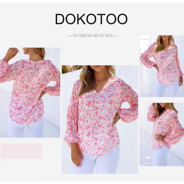 Dokotoo Women's Casual Boho Floral Print V Neck Long Sleeve T Shirt Blouses
